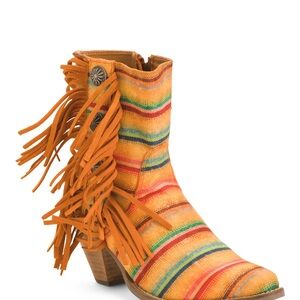 Dingo Multicolor Fringe Leather Chili Pepper Western Ankle Boots